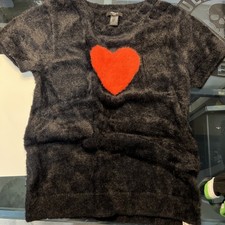 Forever 21 Kids 12/14 Furry Heart Short Sleeved Sweater