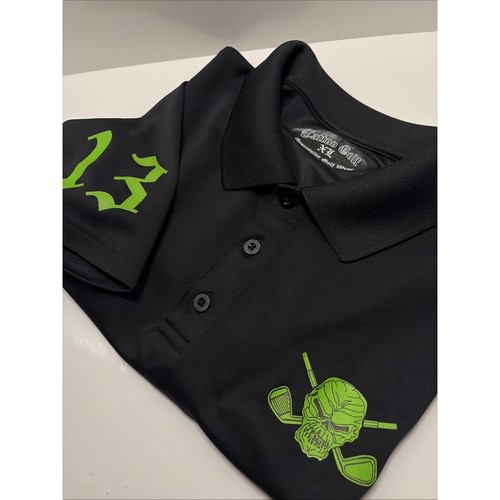 Tatouage chemise de golf homme XL noir polo crâne 13 clubs os croisés vêtements de golf - Photo 2/18