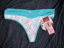 Kindly Yours Women's Smooth Thong Panty Small Light Blue Trim NWT
