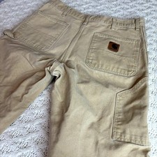 VTG Made In USA Carhartt Canvas Work Pants Men's 34x28 Grunge Distres Tan MINT