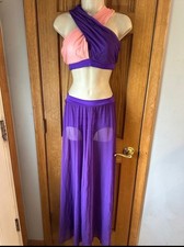 THE LINE UP STARFIRE BRA TOP MESH LONG PANTS PURPLE PEACH DANCE COSTUME MEDIUM