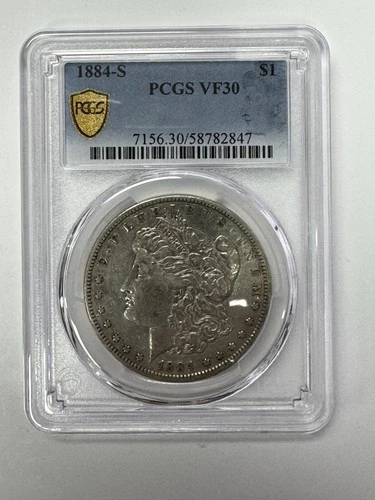 1884-S Morgan Silver Dollar PCGS VF30 $1 Coin Gold Shield
