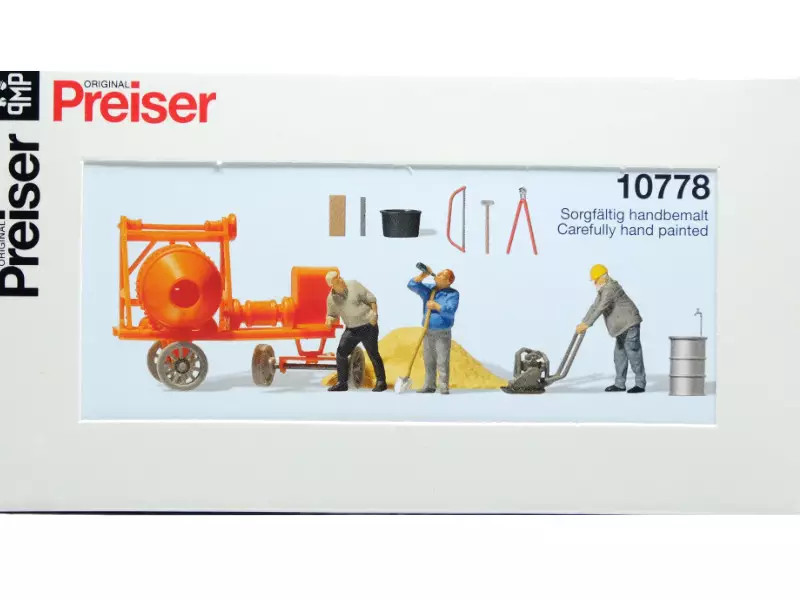 Preiser 10778 ouvriers du bâtiment et accessoires HO 1/87 pour animer un chantier miniature