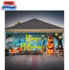 Halloween Garage Door Cover 6.6x16.4 Ft Scary Banner,Pumpkin Pumpkins Design, Ya