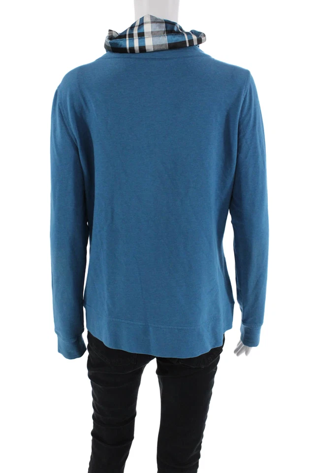 Christine Alexander Womens Front Zip Mock Neck Plaid Trim Jacket Blue Large - Image 3 of 4