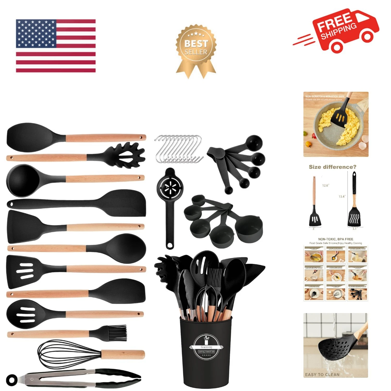Kitchen Utensils Set - 34 PCS Non-Stick Silicone Cooking Utensils Set Spatula...
Opens in a new wind