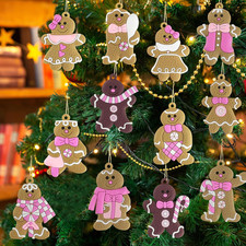 Pink Christmas Ornaments 12Pcs Set Gingerbread Man Cute Decor - FAST SHIPPING