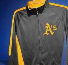 Oakland Athletic A Majestic Black & Gold Full Zip Jacket With Pockets Size Large