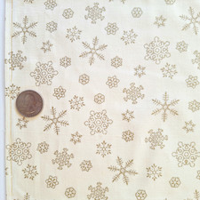 Metallic Gold Snowflakes On Cream Small Print Christmas Cotton Fabric 32" L