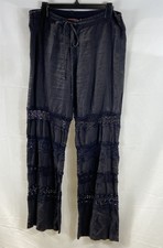 Johnny Was Women's Faded Black Lace Insert Wide Leg Drawstring Pants Size S