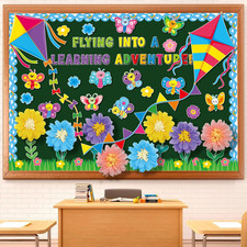 109 PCS Spring Bulletin Board Decorations Set Spring Flower Kite Cutouts with 3D