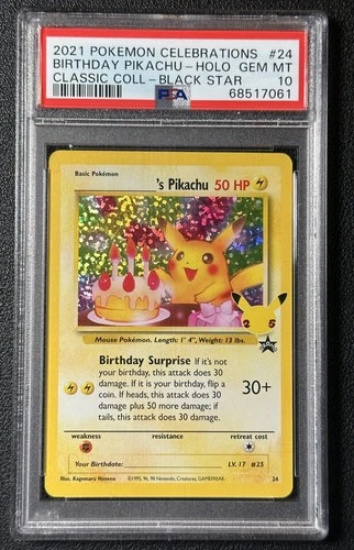BIRTHDAY PIKACHU HOLO PSA 10 2021 POKEMON CELEBRATIONS #24 CLASSIC BLACK STAR 61