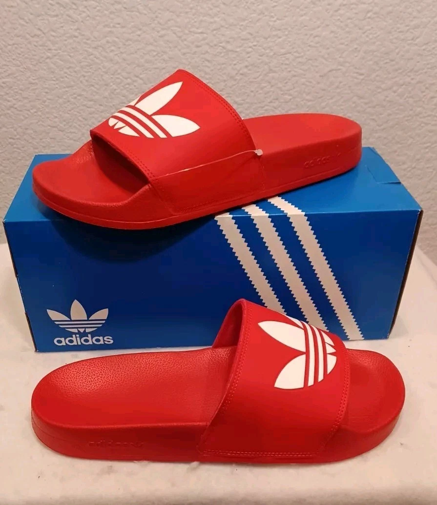 Nuovo Uomo Adidas TREFOIL ADILETTE Slides Sandali Rosso~Bianco (FU8296) Taglia 11