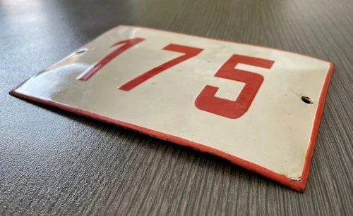 Vintage Enamel Porcelain House Number 175 Door Gate Sign Red