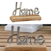 Schriftzug Home Aufsteller 17X8X4 Mangoholz Aluminium Deko Tischdeko