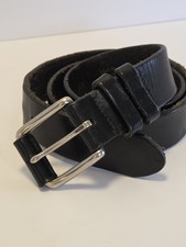 Vintage Lands End Leather Belt Made in USA Black Silver Buckle Size 34