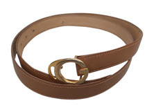 Gucci Women's Brown Leather Belt - Gold Tone G Monogram Buckle - Size M/L 2 
