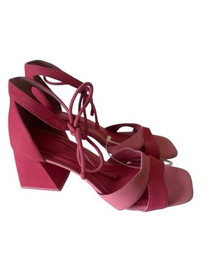 Giani Bini Late Nite Candy Pink Block Heels Dress Shoes Sandals Strappy SZ 7.5