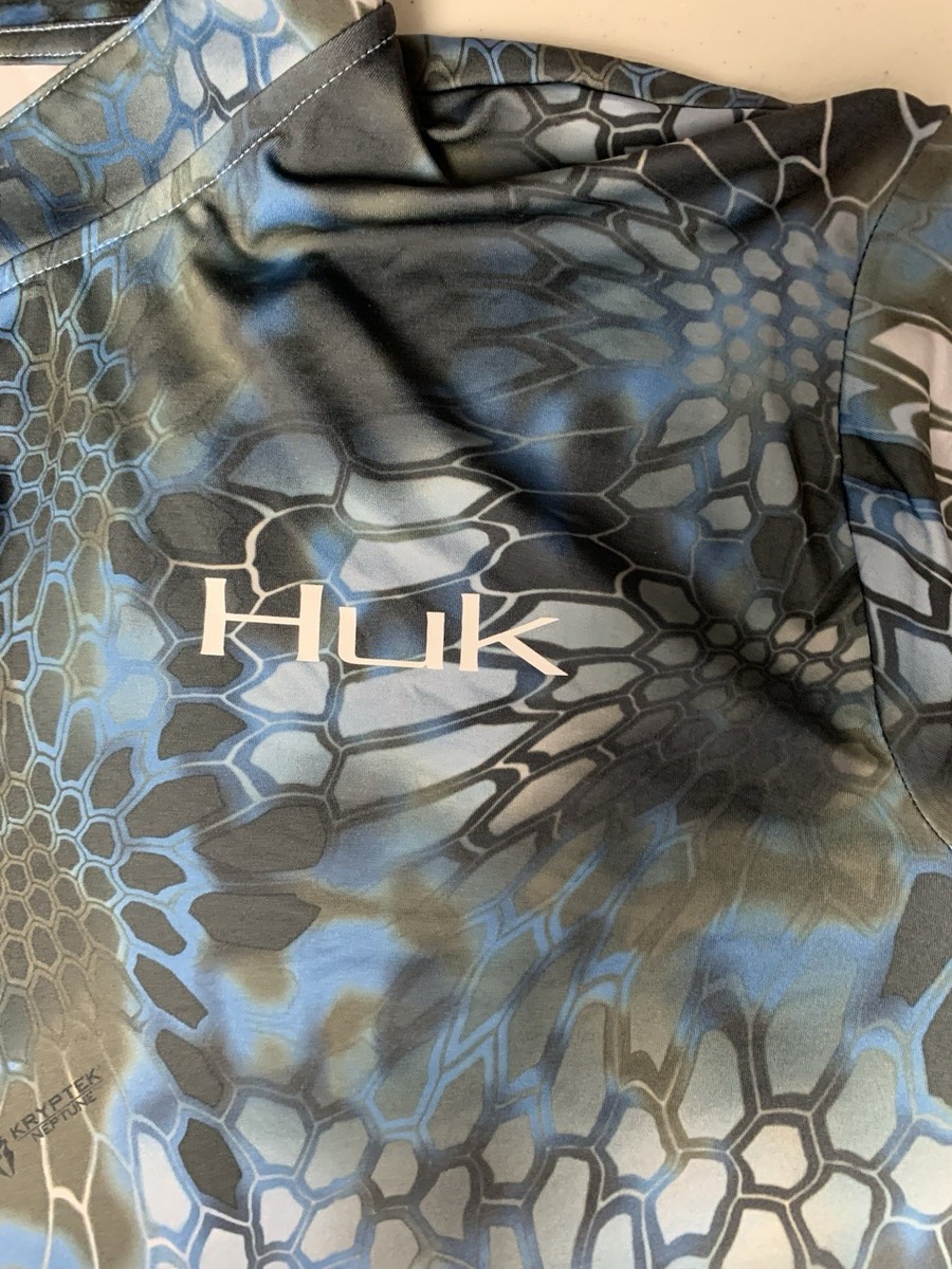 Chemise de pêche homme Huk bleu Kryptek Raid poly spandex mélangé 1/4