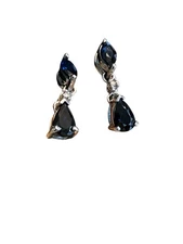 Pear Shaped Sapphire Drop Earrings 10K White Gold Diamond Accent