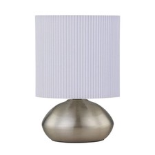 Modern Brushed Chrome Touch Operated Bedside Lamp Table Light White Pleat Shade
