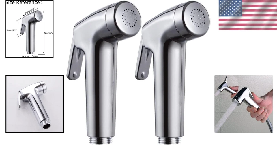 Bidet Sprayer Head Replacement Chrome 2 Pack Handheld Toilet Bathroom - Image 2 of 4