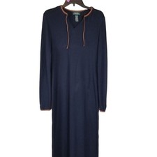 Women's Lauren Ralph Lauren Dress Size Small Blue Maxi Leather Trim Long Sleeve