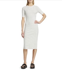 theory ribbed flounce midi dress