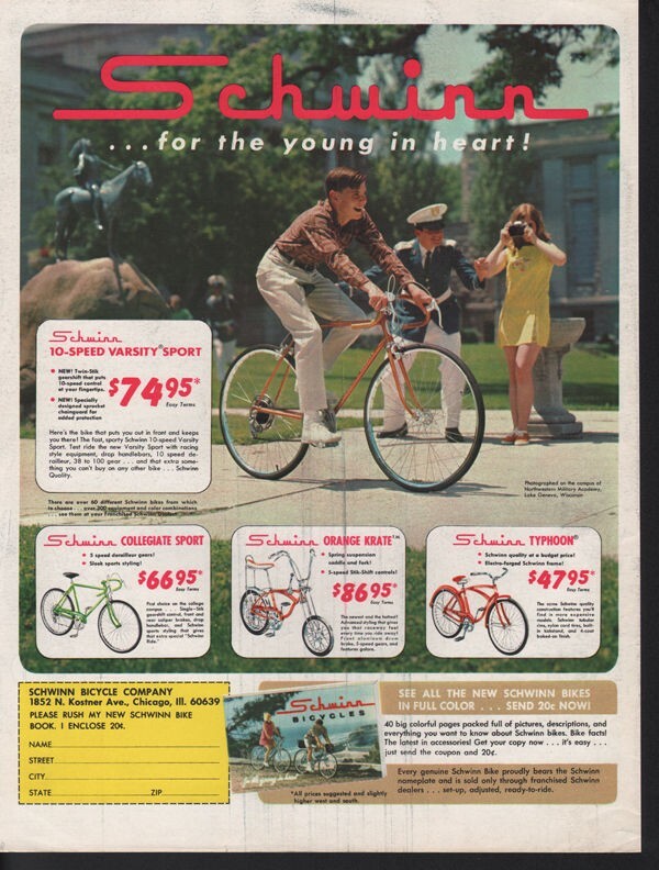 1968 SCHWINN ORANGE KRATE TYPHOON COLLEGIATE SPORT VARSITY BIKE