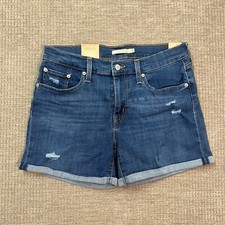 Levi's Women Shorts Blue Mid-Rise Distressed Mid-Length Stretch Denim 12 READ