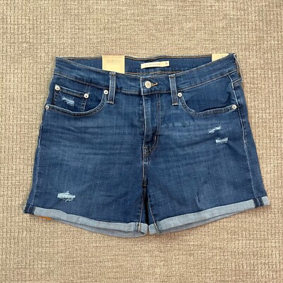 Levi's Women Shorts Blue Mid-Rise Distressed Mid-Length Stretch Denim 12  *READ*