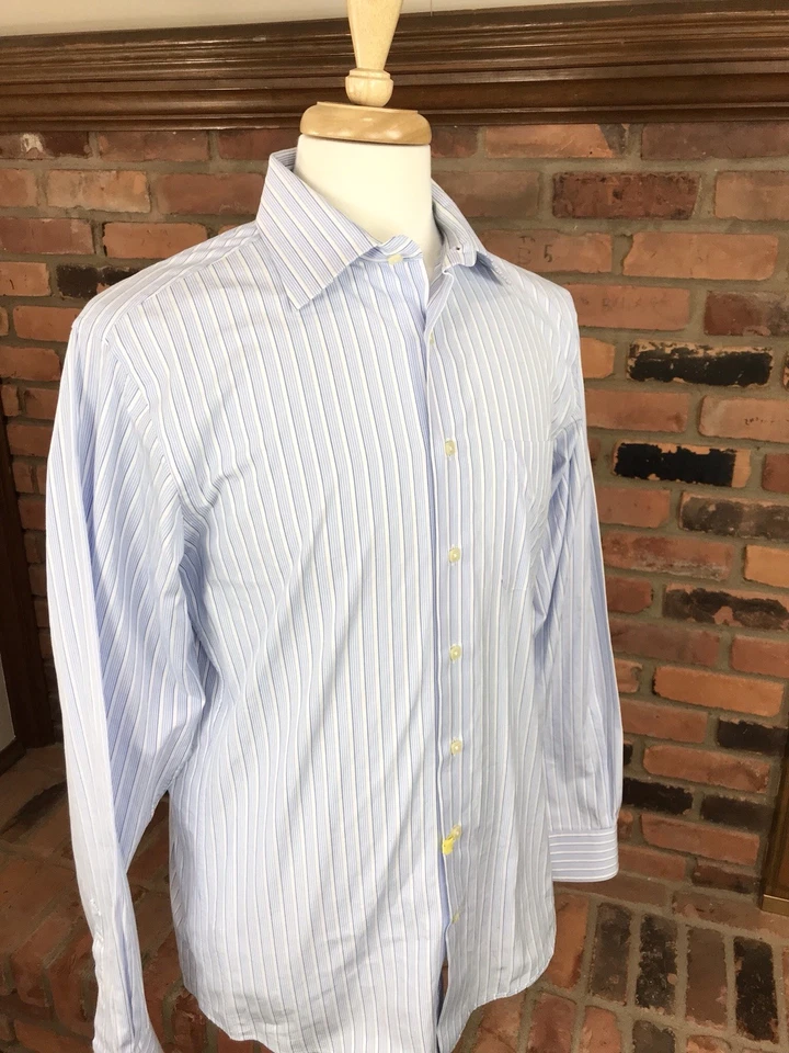 Camisa de algodón SANTORELLI manga larga con botones delanteros ~ para hombre 16 XL / rayas Foto 3 de 4