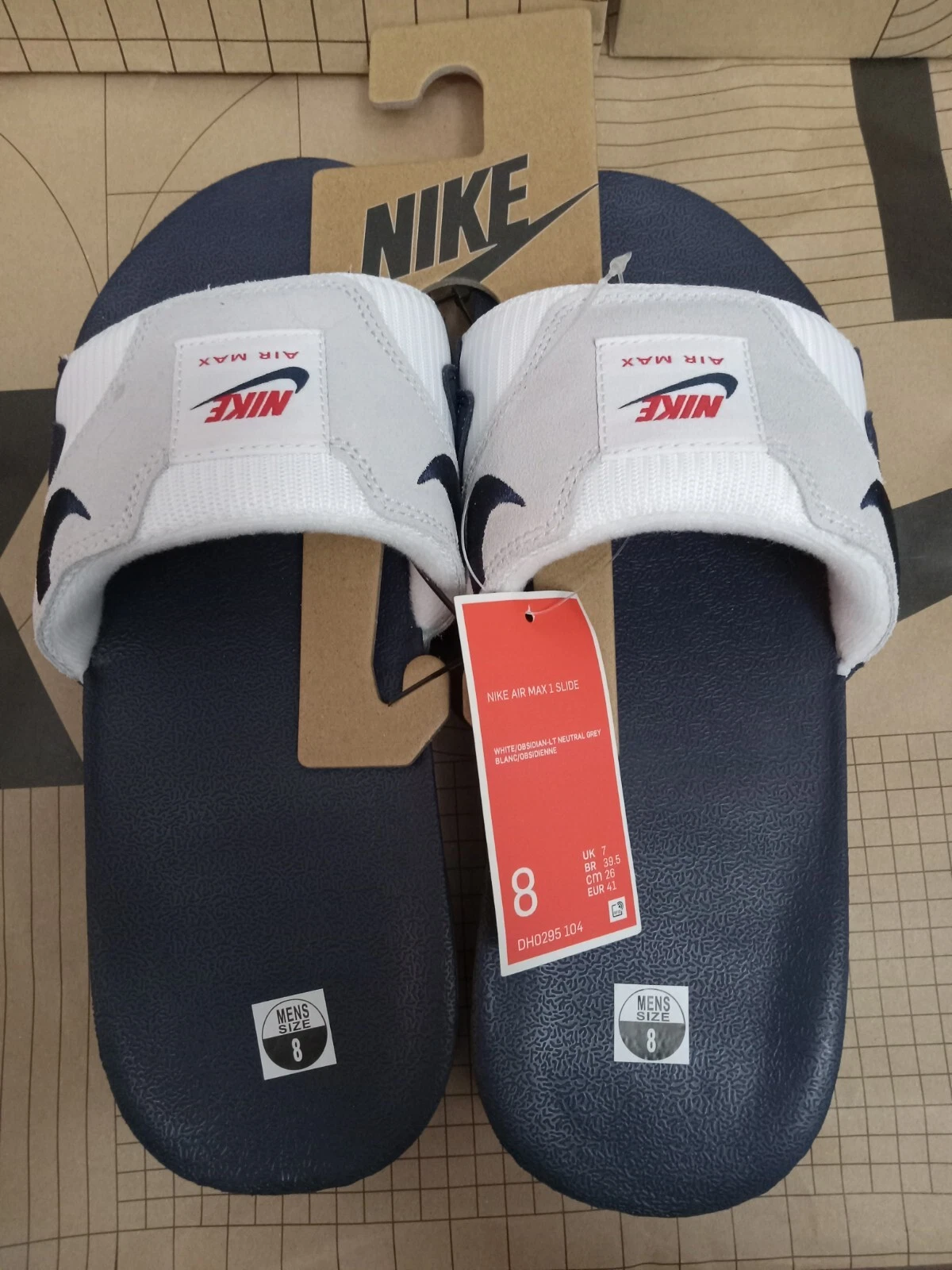 Nike Air Max 1 Slide uomo taglia: 8 DH0295 104 bianco ossidiana Lt grigio neutro
