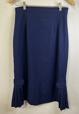 Vtg Emerald Isle New York Women's 13/14 Pencil Skirt Navy Polyester Pleat 40-50s
