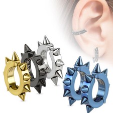Surgical Stainless Steel Spiked Oval Shape Hoop Clip On Earrings Choose Color 