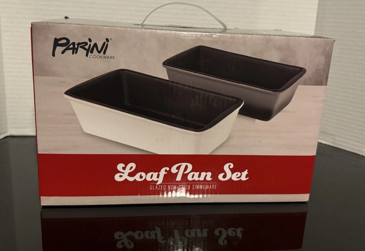 NIB NEW PARINI GLAZED NON-STICK STONEWARE LOAF PAN SET COOKWARE BAKEWARE 2 PCS.