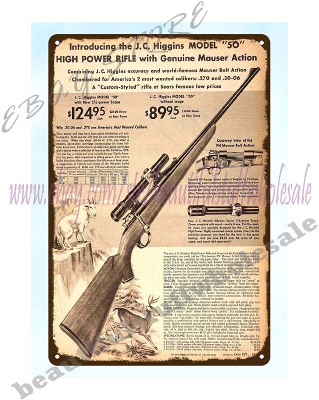 1950s rifle JC Higgins Model 50 metal tin sign home decor wall 