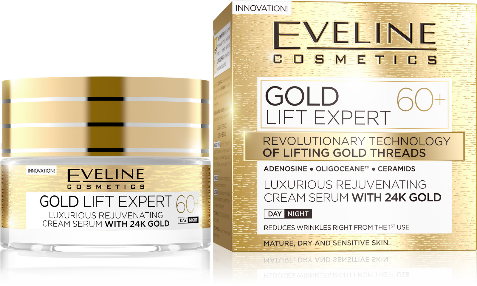 Eveline Cosmetics Gold Lift Expert Luxury Rejuvenating 24k Gold Serum Cream for Mature, Dry & Sensitive Skin - Day & Night Lifting Treatment with Collagen-Boosting Technology - Image 2