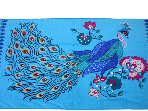 NEW PEACOCK BIRD COTTON BEACH BATH TOWEL SHEET 36 X 72 PURPLE BLUE PINK BOHO