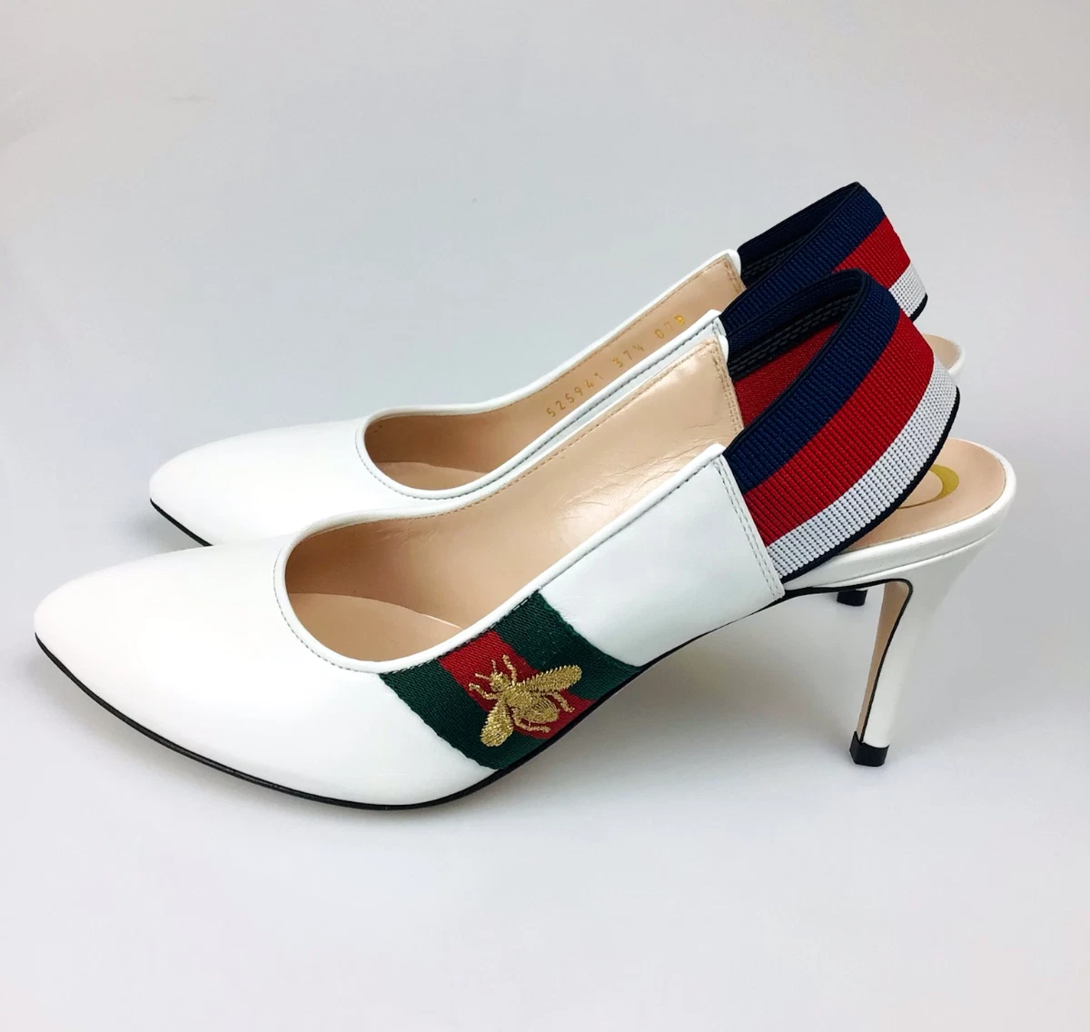 Neuf Authentique Gucci Brodé Petit Talons Cuir d'Abeille Femme 525941