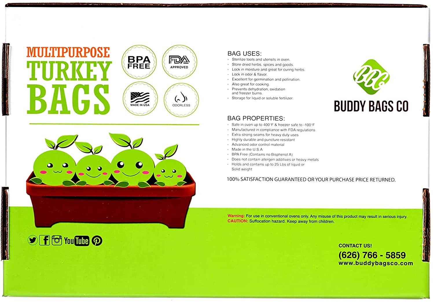 Buddy Bags Co Multipurpose Smell Proof Turkey Oven Bags 19" x 24.5