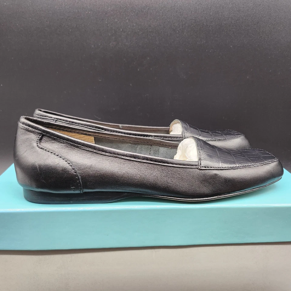 NIB ARRAY Freedom Black Croc Flat Leather Slip On Loafers Shoes 7N - Image 3 of 4