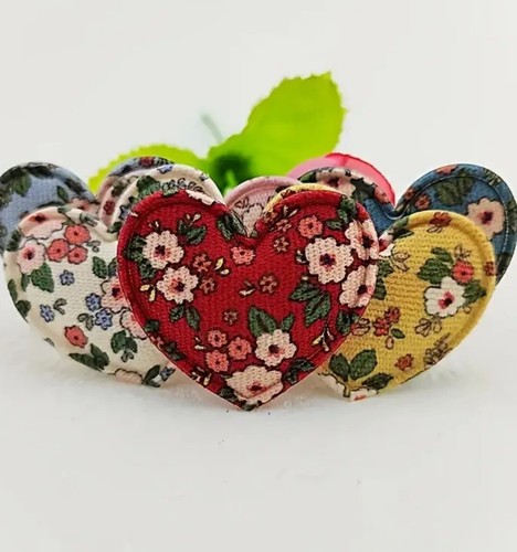 6 Pc Assorted Fabric Heart Appliques DIY Floral Craft Sewing Embellishment - Picture 5 of 5