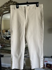 Womens Gapstretch cropped pants Sz 12 Button cuffs Light Khaki