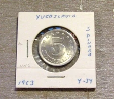Yugoslavia 1963 5 Dinara unc Coin