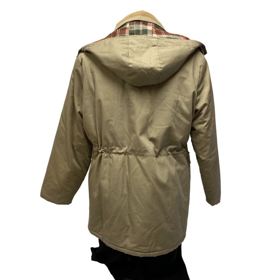 De Colección Años 70 MOD Caqui AISLADO Abrigo de Invierno Franela Cuadros Capucha Chaqueta de Caza L Foto 4 de 4