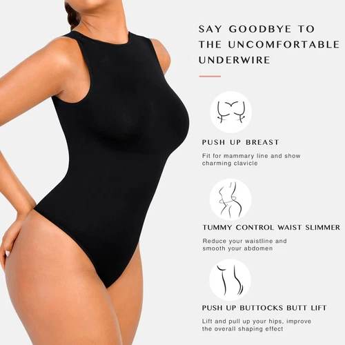 Bodysuit for Women Tummy Control Racerback Top Body Sculpting Shaper High Neck - Picture 7 of 16
