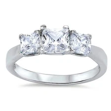 1 ct.tw. Three Stone Princess Cut Cubic Zirconia Ring Sterling Silver
