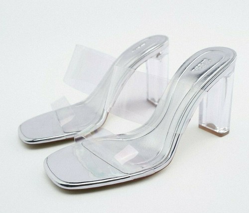 Zara Woman Vinilo Sandalias con tacones de metacrilato Plata 35-42 Ref.  2316/001 Nuevo con etiquetas | eBay