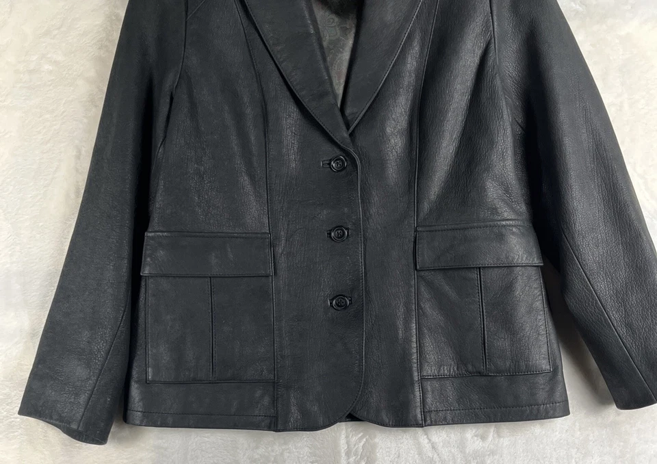 Jaqueta Blazer The Territory Ahead Feminina Preta 8P Couro Genuíno Anos 90 Y2K Preppy - Imagem 4 de 4